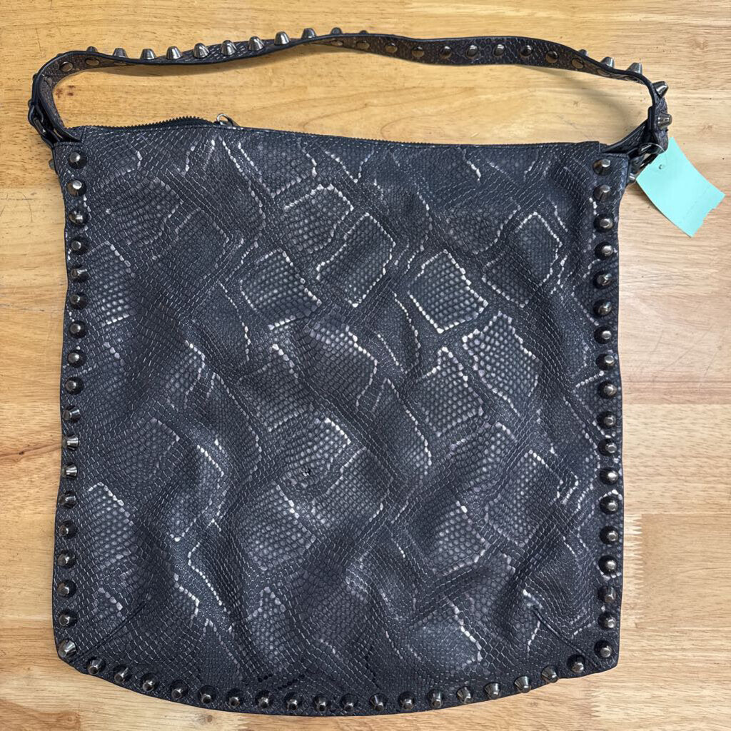Sorial Grey Studded Snakeskin Vivanne Hobo Purse