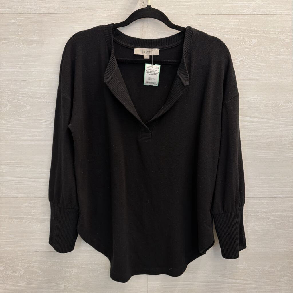 Loft Black Notched Long Sleeve Top Extra Large