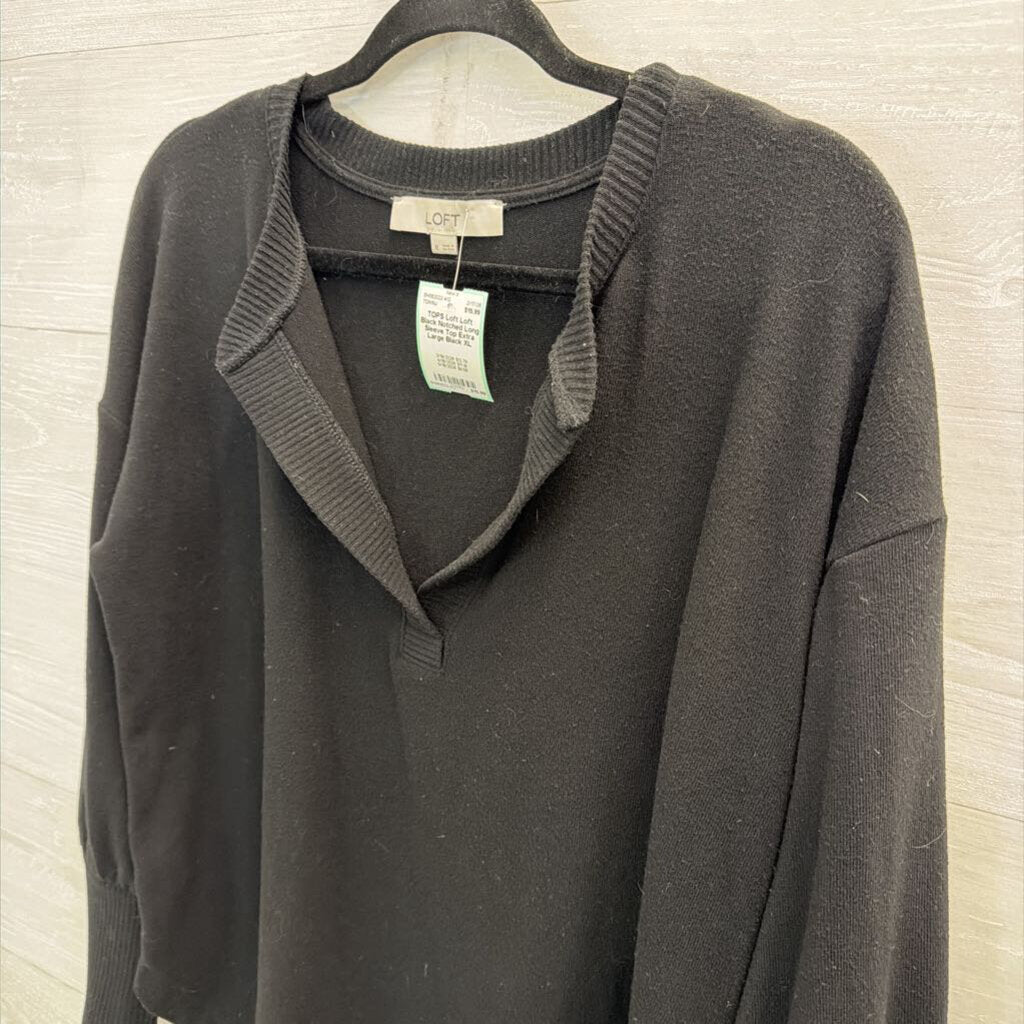 Loft Black Notched Long Sleeve Top Extra Large