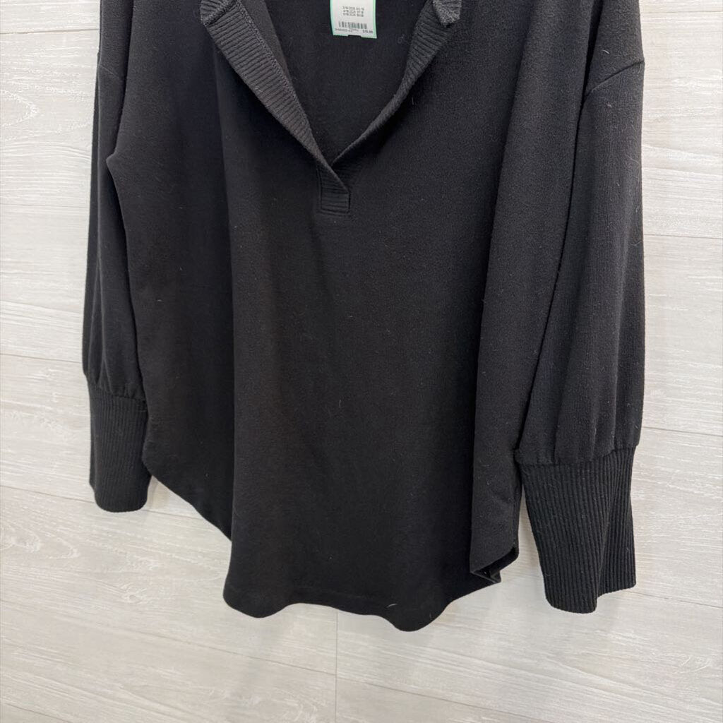 Loft Black Notched Long Sleeve Top Extra Large