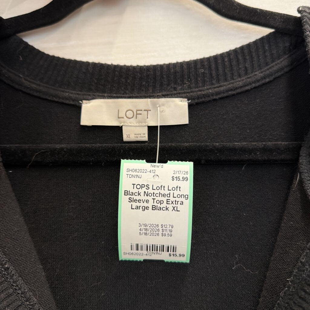 Loft Black Notched Long Sleeve Top Extra Large