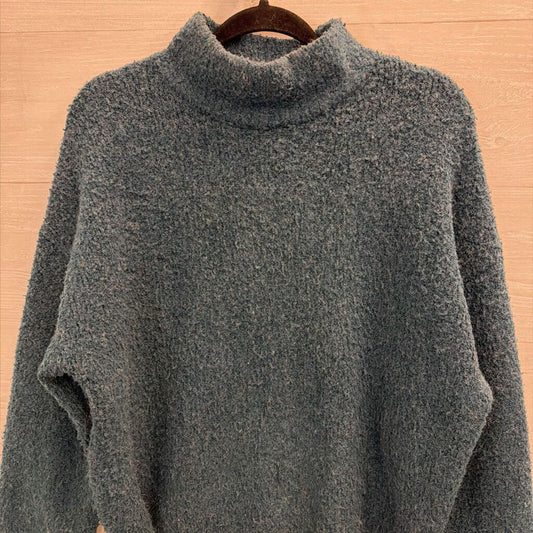 Blue Knit Mock Neck Long Sleeve Sweater Medium