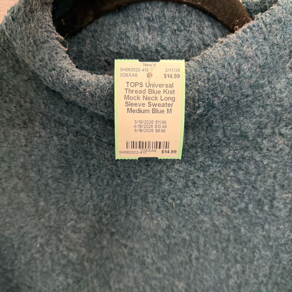 Blue Knit Mock Neck Long Sleeve Sweater Medium