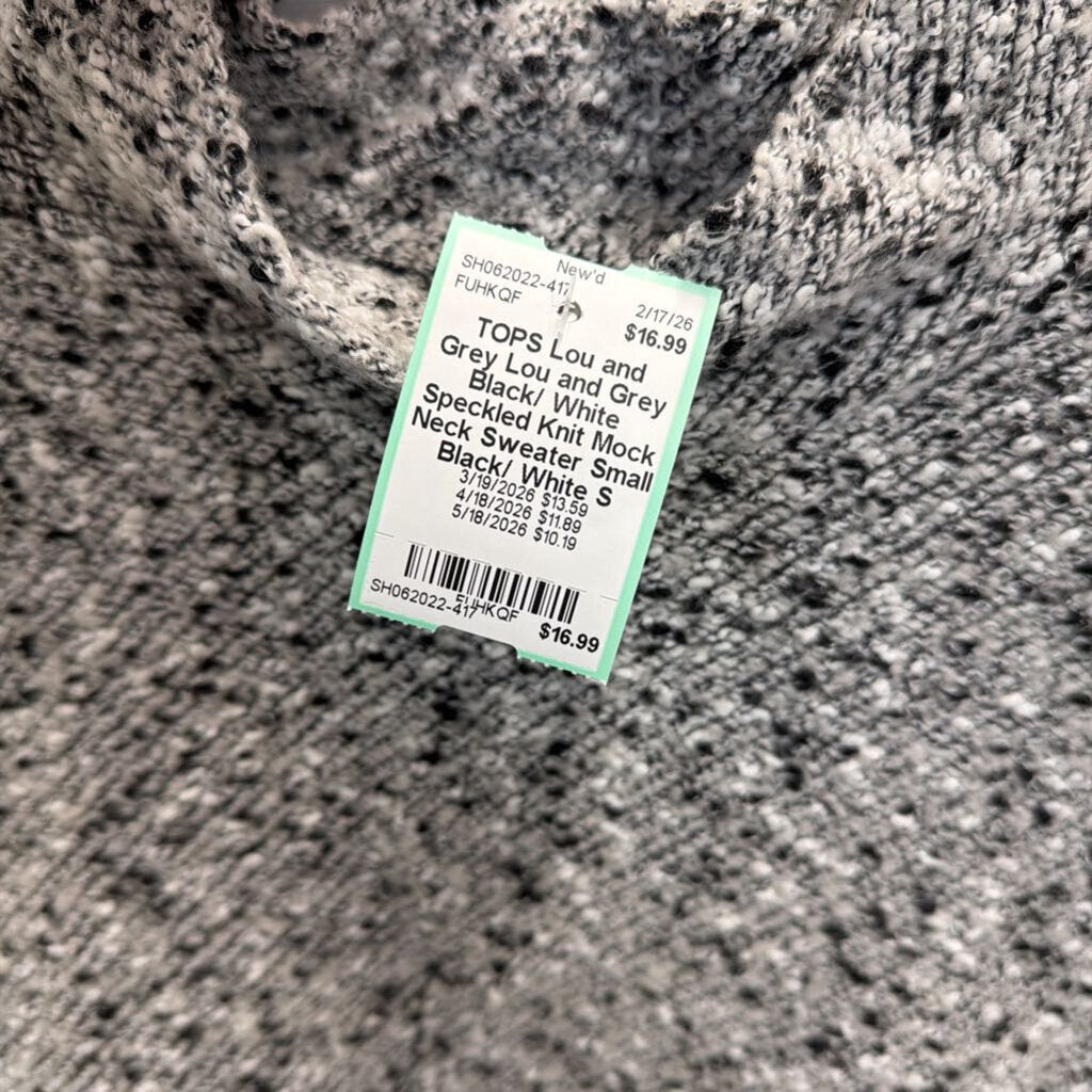 Lou and Grey Black/ White Speckled Knit Mock Neck Sweater Small