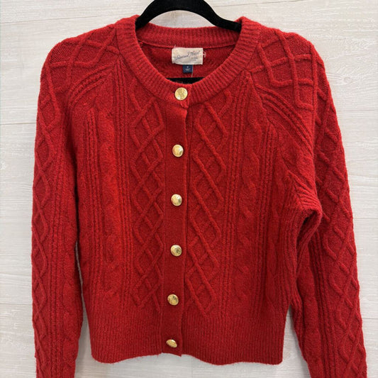 Red Cable Knit Cardigan Sweater Medium