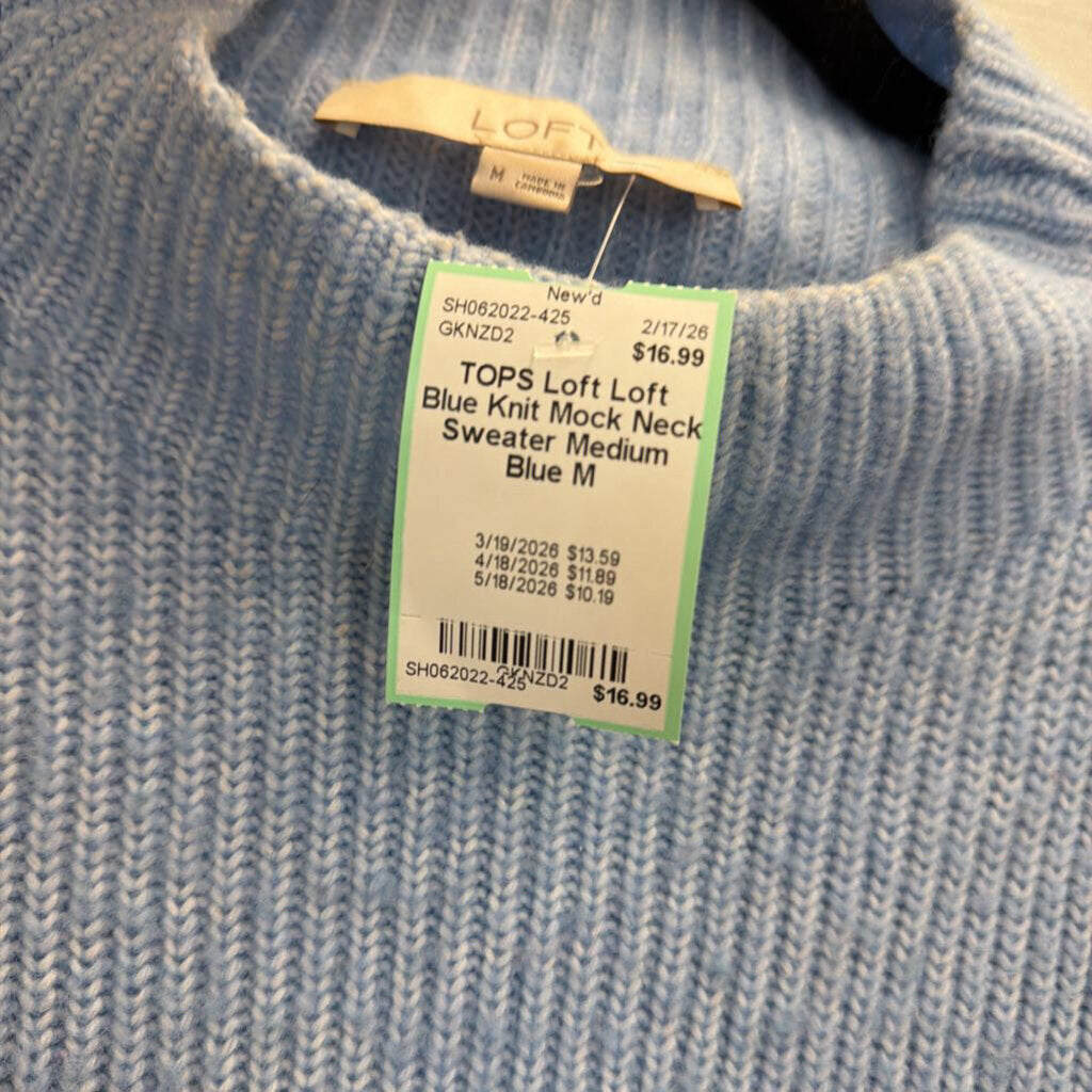 Loft Blue Knit Mock Neck Sweater Medium