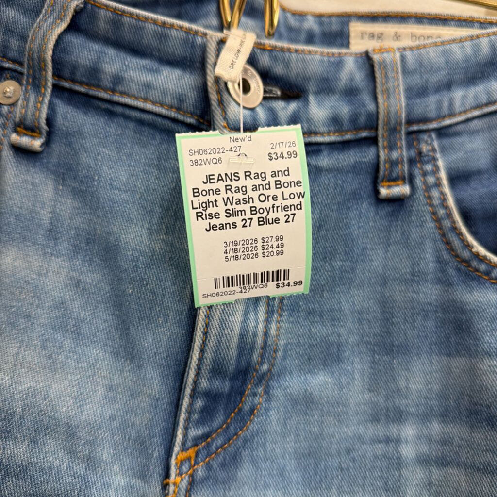 Rag and Bone Light Wash Ore Low Rise Slim Boyfriend Jeans 27