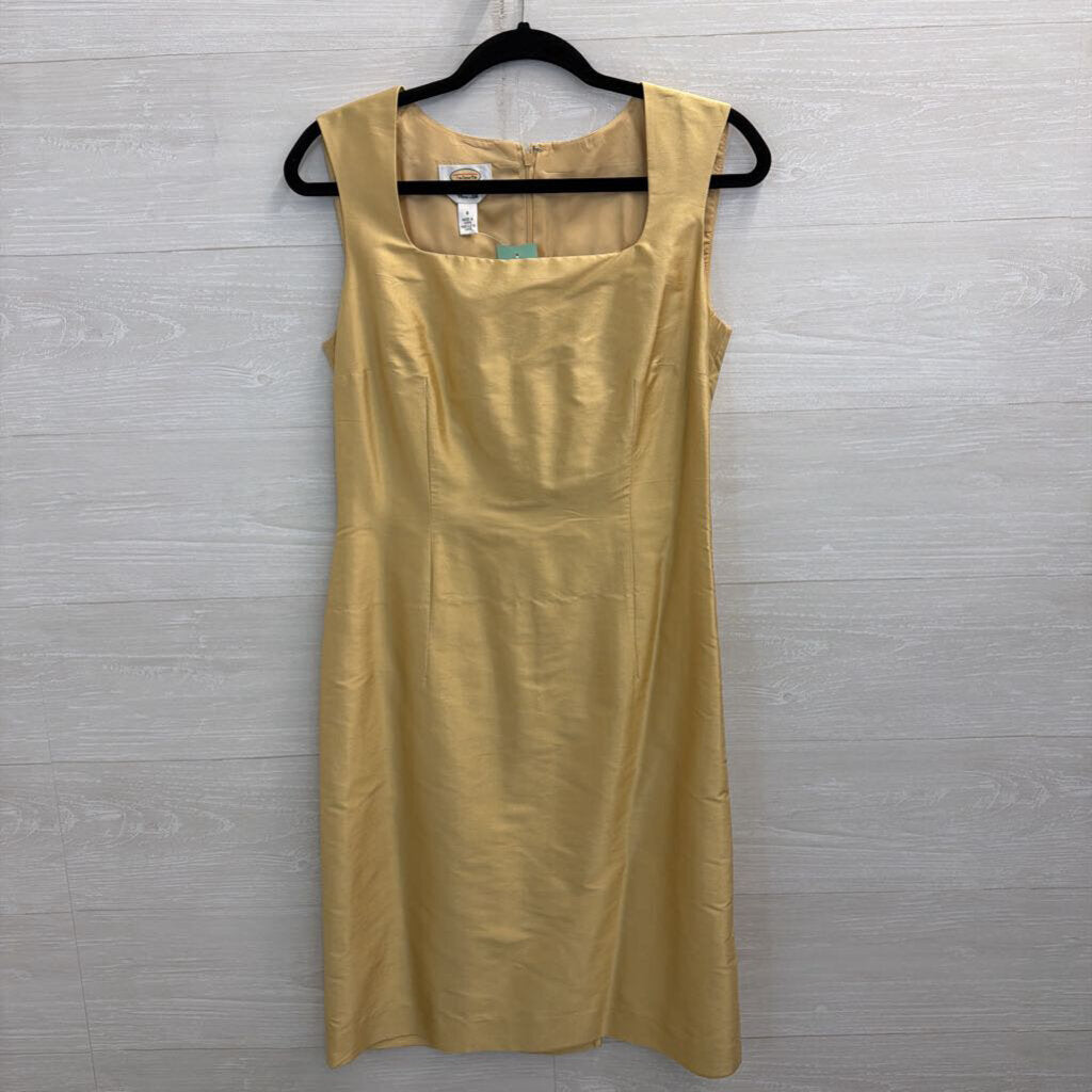Talbots Gold Pure Silk Sleeveless Shift Dress 8