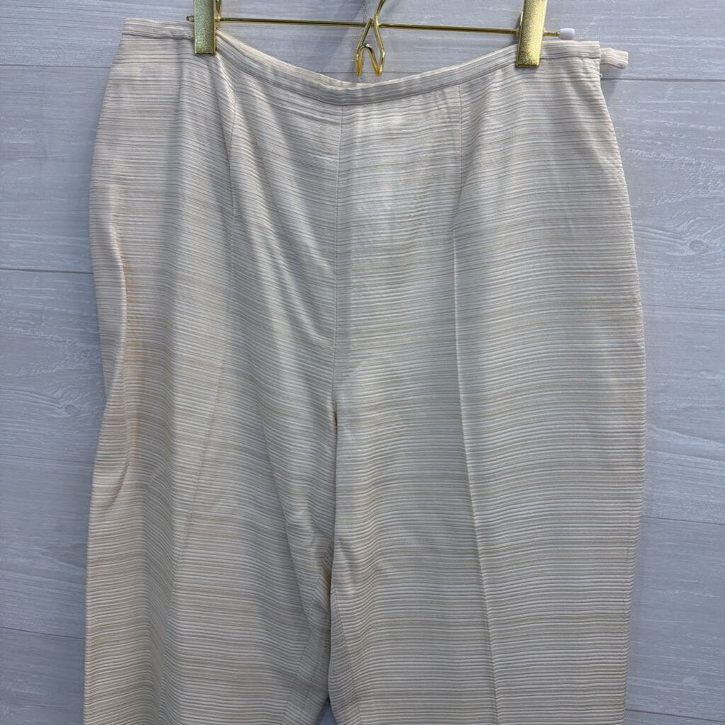 Rena Rowan Cream Textured Stripe Straight Leg Pants 12