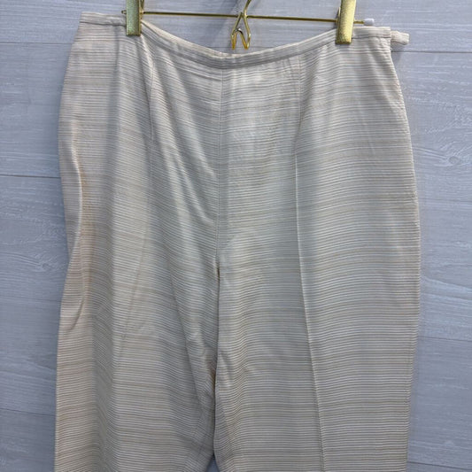 Rena Rowan Cream Textured Stripe Straight Leg Pants 12