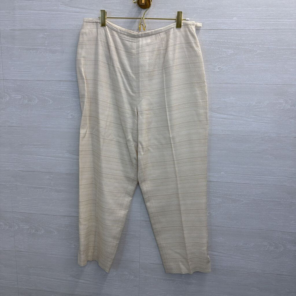 Rena Rowan Cream Textured Stripe Straight Leg Pants 12