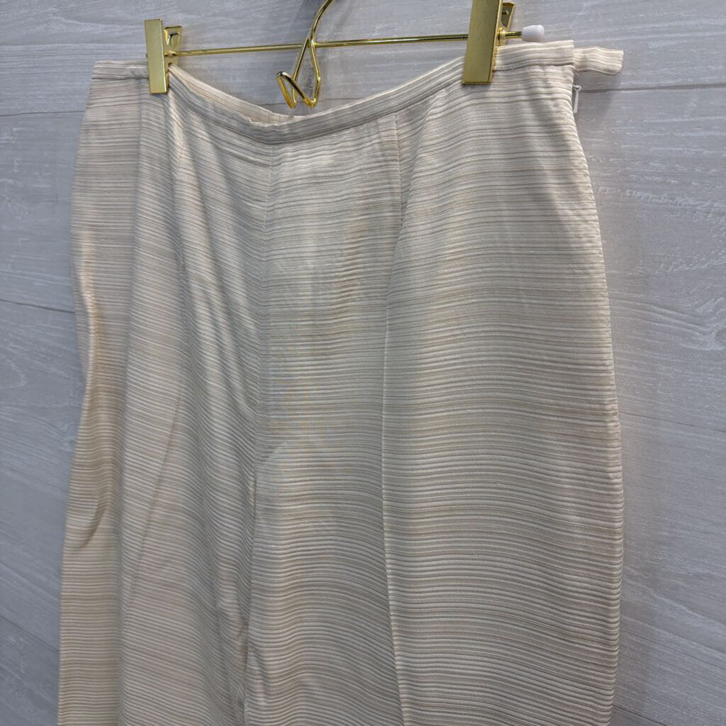 Rena Rowan Cream Textured Stripe Straight Leg Pants 12