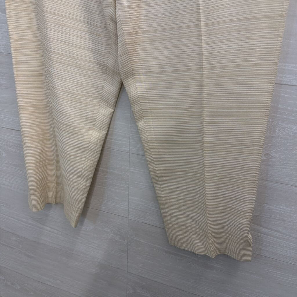 Rena Rowan Cream Textured Stripe Straight Leg Pants 12