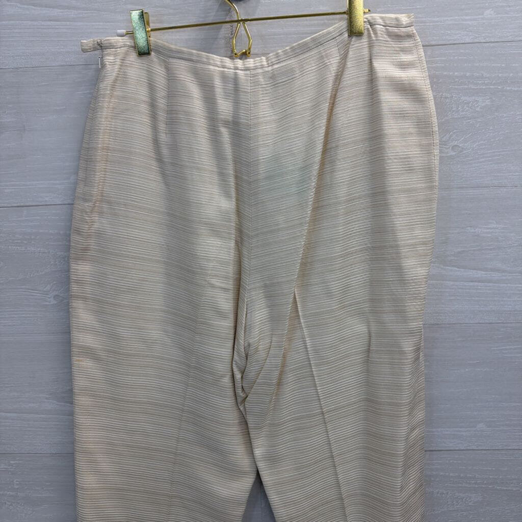 Rena Rowan Cream Textured Stripe Straight Leg Pants 12