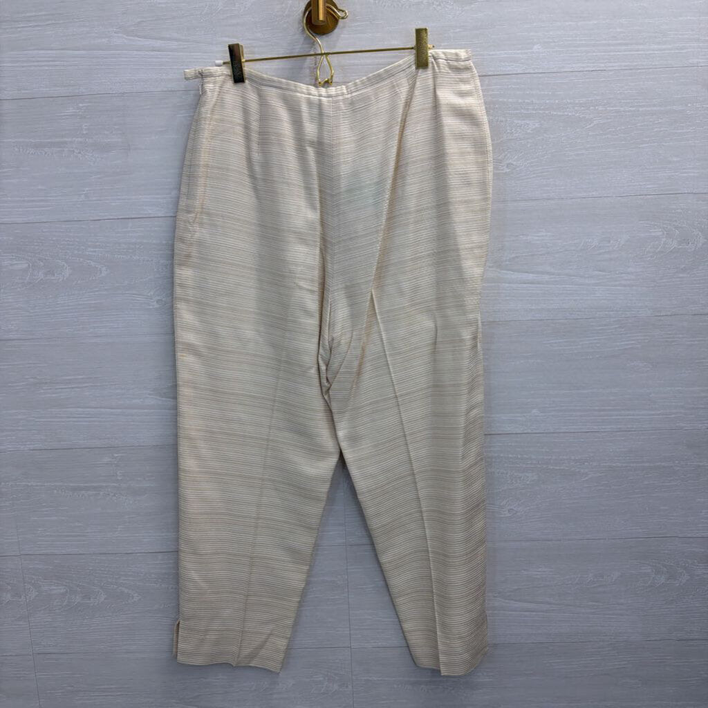 Rena Rowan Cream Textured Stripe Straight Leg Pants 12