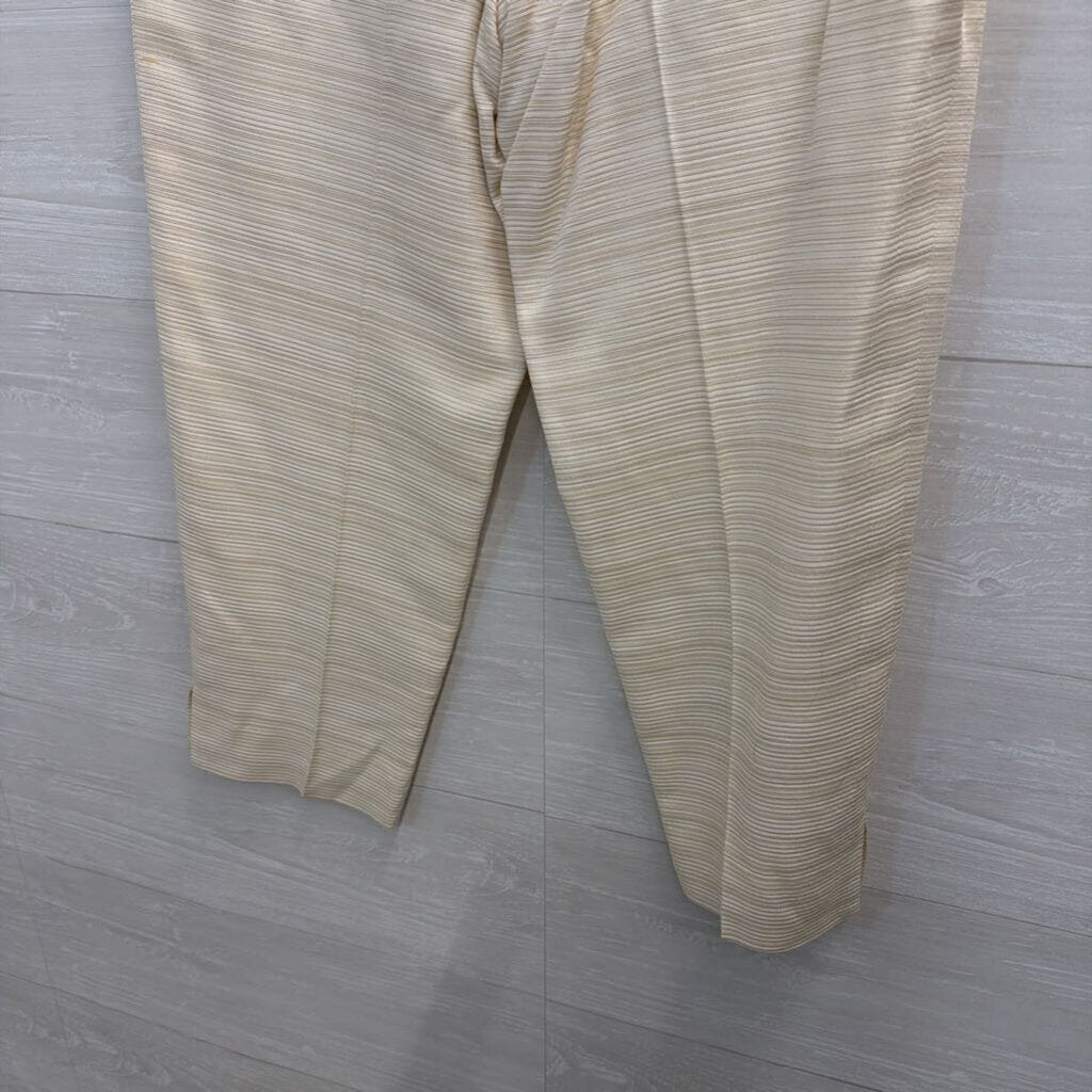 Rena Rowan Cream Textured Stripe Straight Leg Pants 12