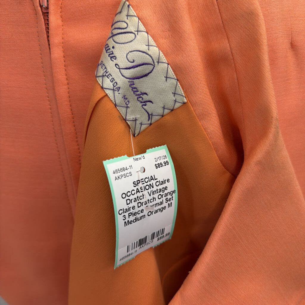 Vintage Claire Dratch Orange 3 Piece Formal Set Medium