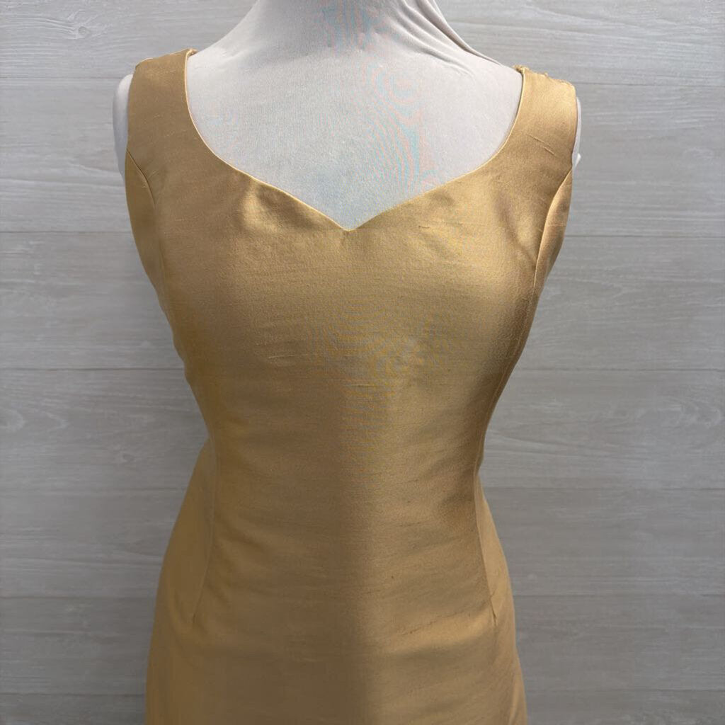 Rickie Freeman Gold Silk Blend Sleeveless Shift Dress Medium