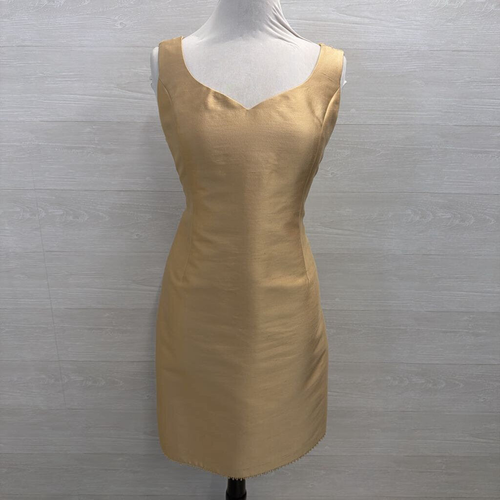 Rickie Freeman Gold Silk Blend Sleeveless Shift Dress Medium