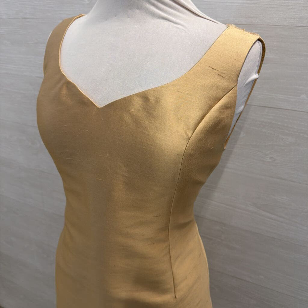 Rickie Freeman Gold Silk Blend Sleeveless Shift Dress Medium