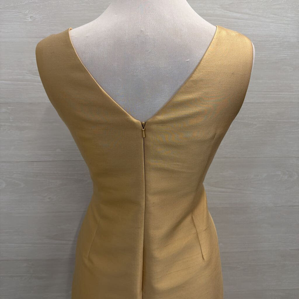 Rickie Freeman Gold Silk Blend Sleeveless Shift Dress Medium