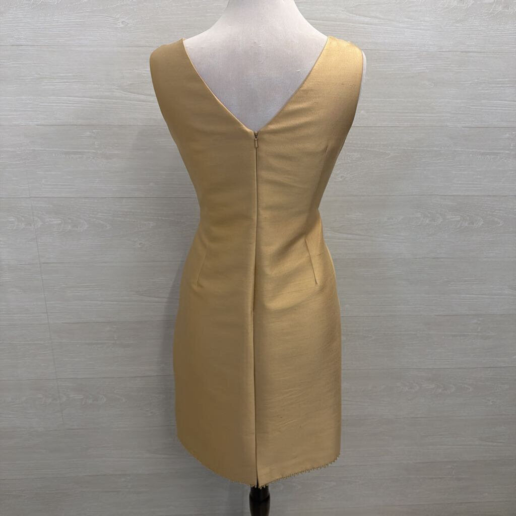 Rickie Freeman Gold Silk Blend Sleeveless Shift Dress Medium