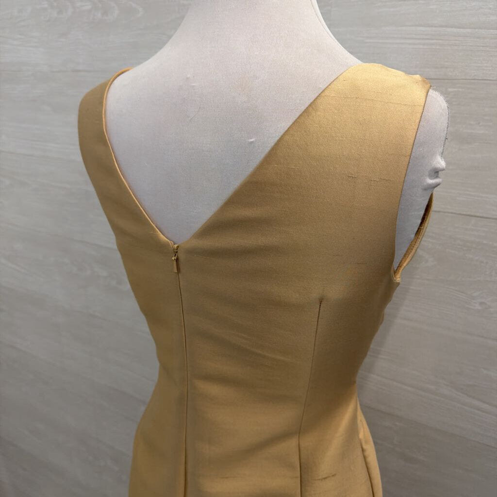 Rickie Freeman Gold Silk Blend Sleeveless Shift Dress Medium