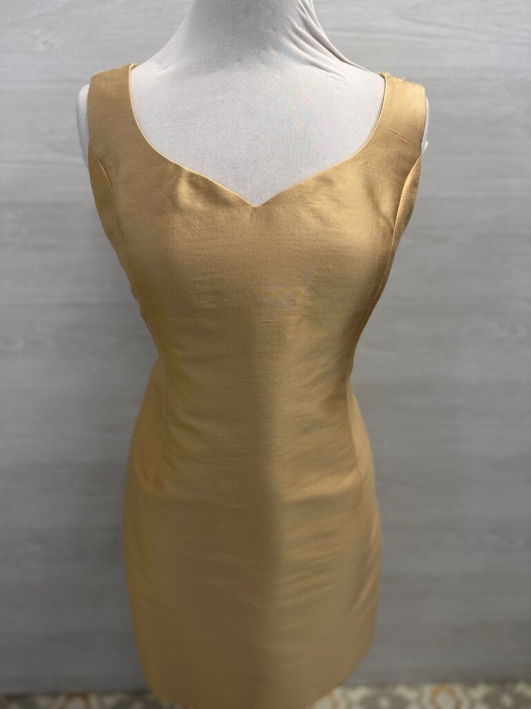 Rickie Freeman Gold Silk Blend Sleeveless Shift Dress Medium