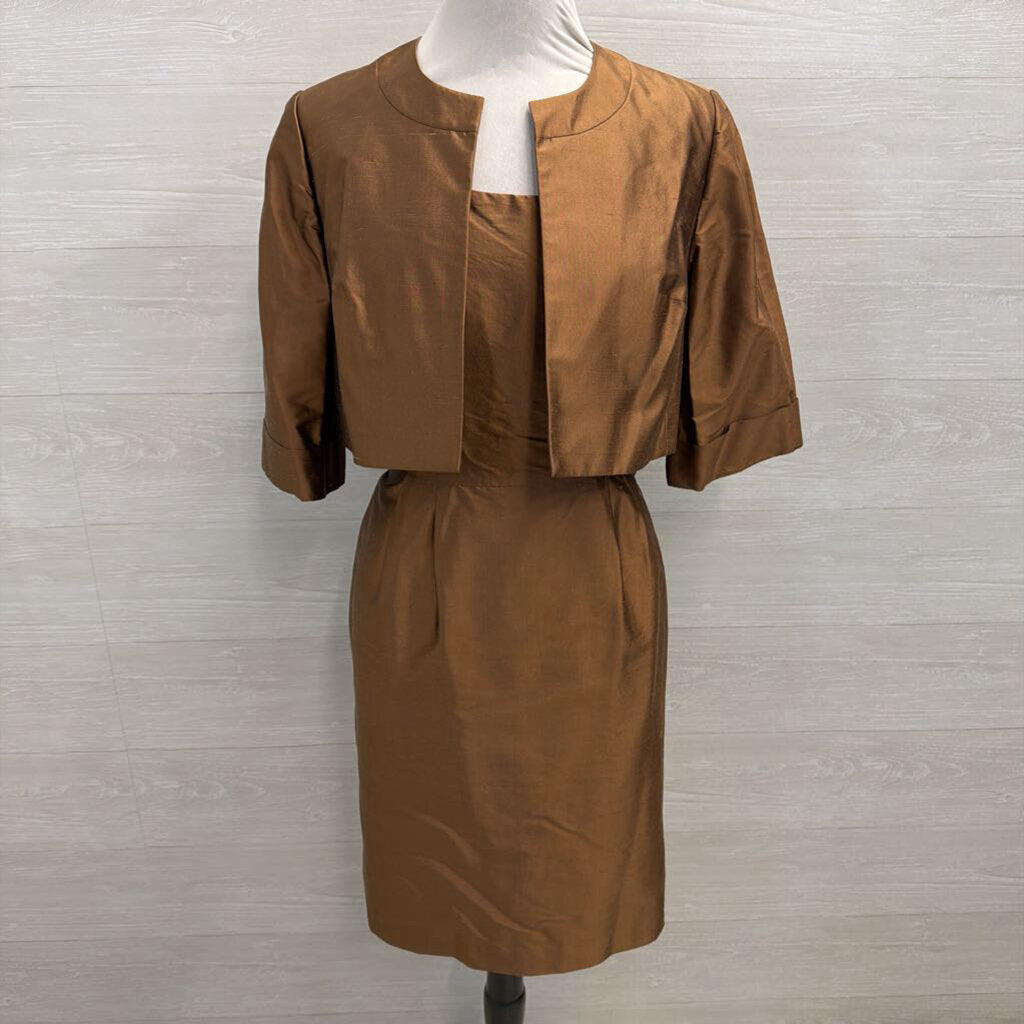 Kay Unger Brown 100% Silk Short Formal Dress With Jacket 6