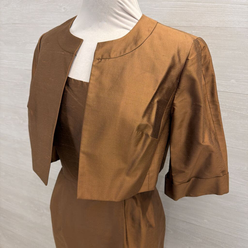 Kay Unger Brown 100% Silk Short Formal Dress With Jacket 6