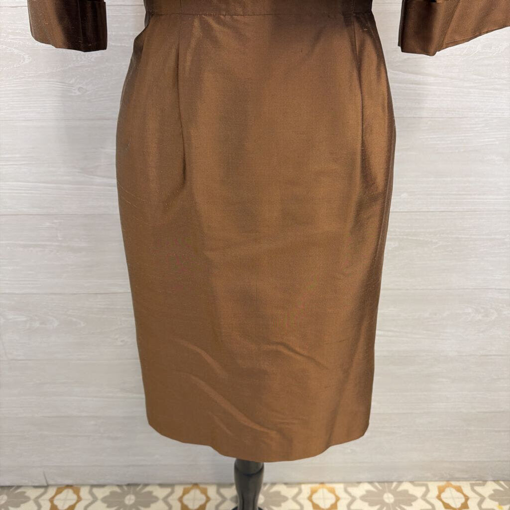 Kay Unger Brown 100% Silk Short Formal Dress With Jacket 6