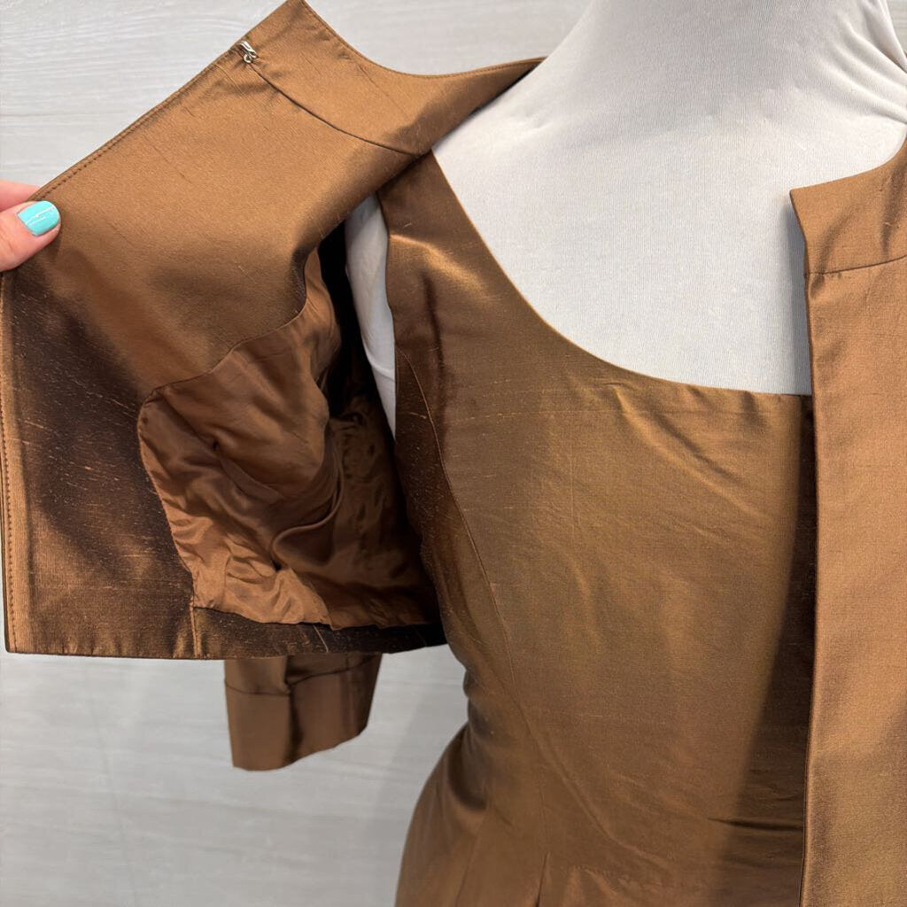 Kay Unger Brown 100% Silk Short Formal Dress With Jacket 6