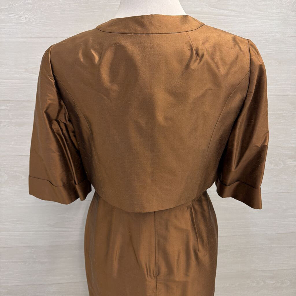 Kay Unger Brown 100% Silk Short Formal Dress With Jacket 6