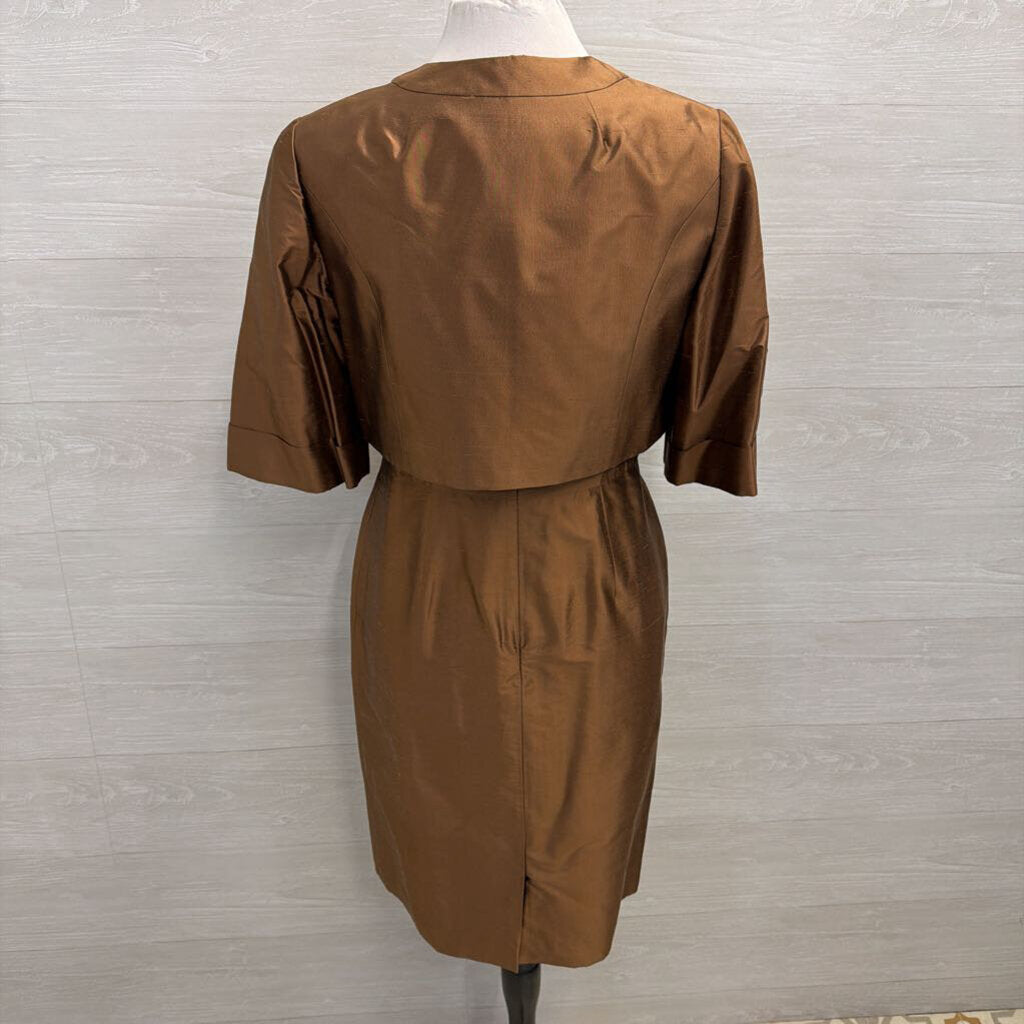 Kay Unger Brown 100% Silk Short Formal Dress With Jacket 6