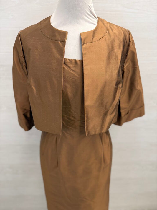 Kay Unger Brown 100% Silk Short Formal Dress With Jacket 6