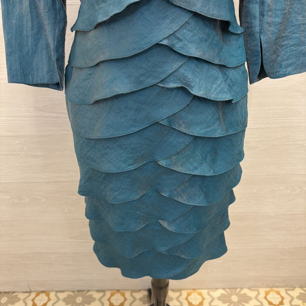 Adrianna Papell Blue Sheen Layered Short Formal Dress With Jacket 10