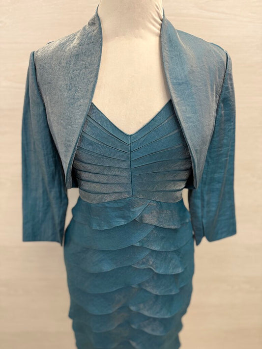 Adrianna Papell Blue Sheen Layered Short Formal Dress With Jacket 10