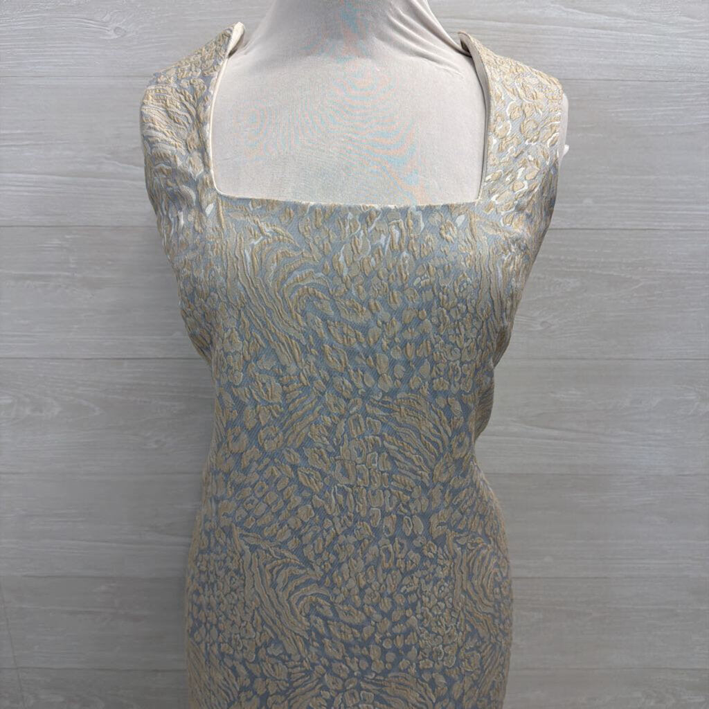 Craig Muller Blue/ Gold Print Sleeveless Shift Dress 10