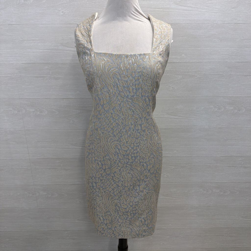 Craig Muller Blue/ Gold Print Sleeveless Shift Dress 10