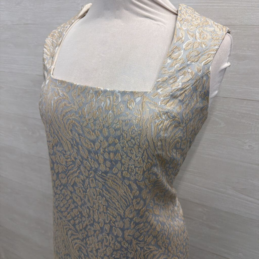 Craig Muller Blue/ Gold Print Sleeveless Shift Dress 10