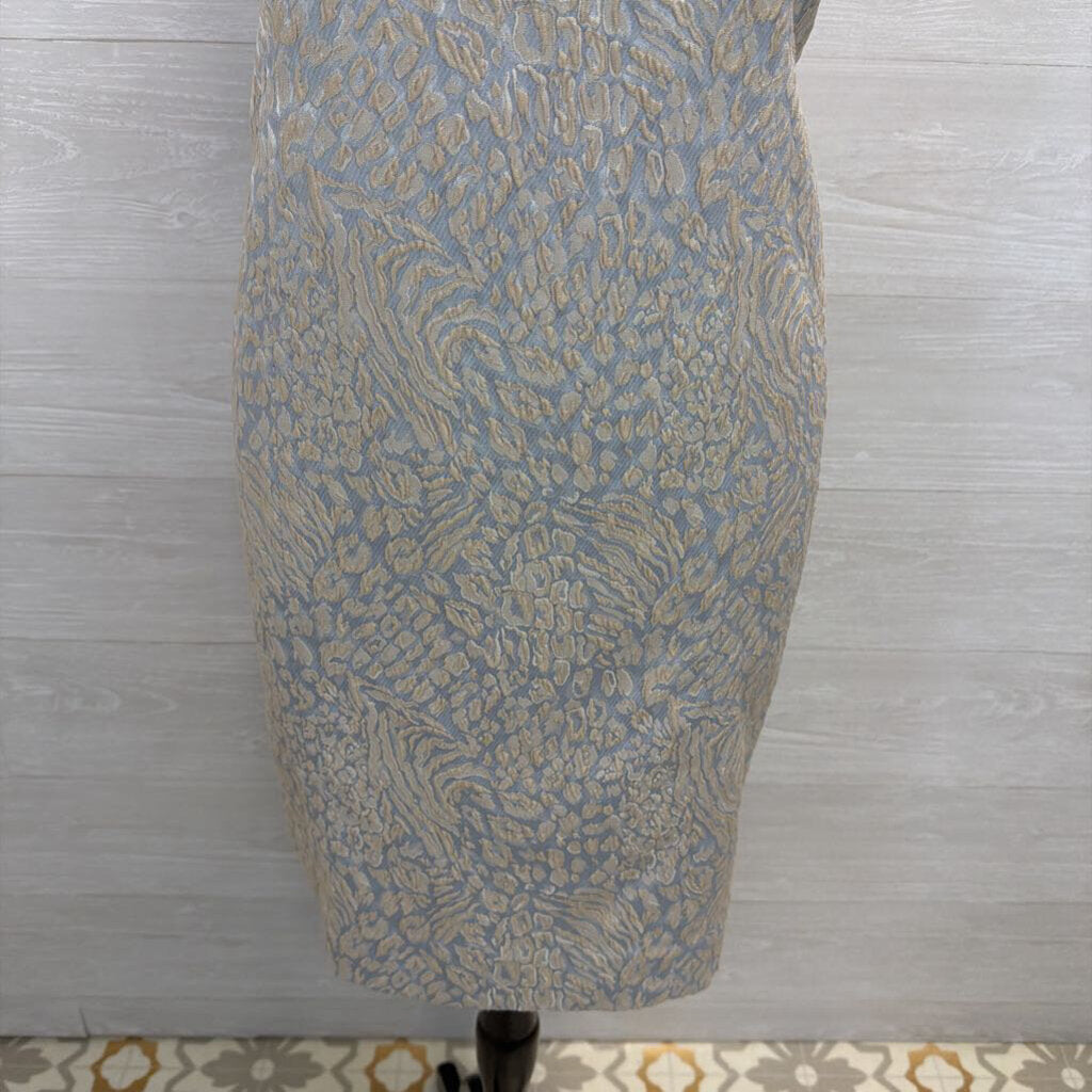 Craig Muller Blue/ Gold Print Sleeveless Shift Dress 10
