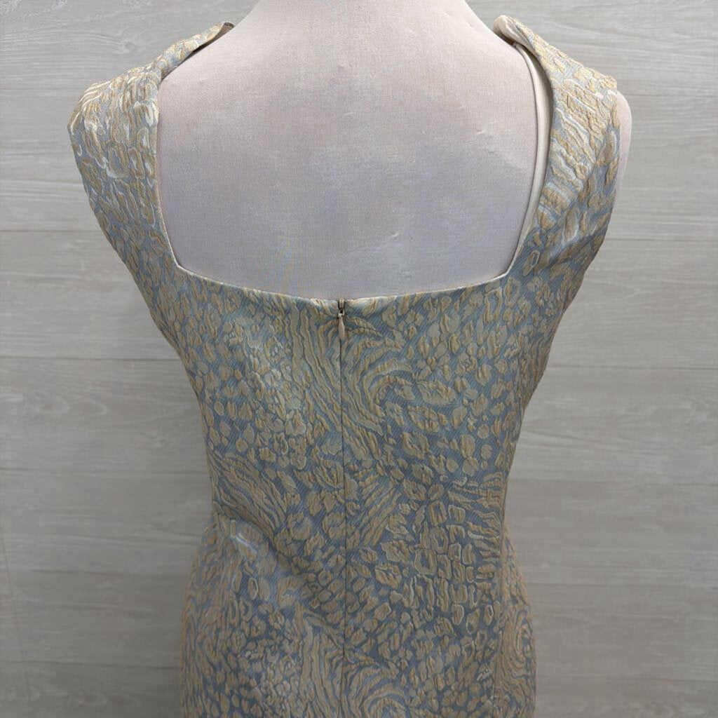 Craig Muller Blue/ Gold Print Sleeveless Shift Dress 10