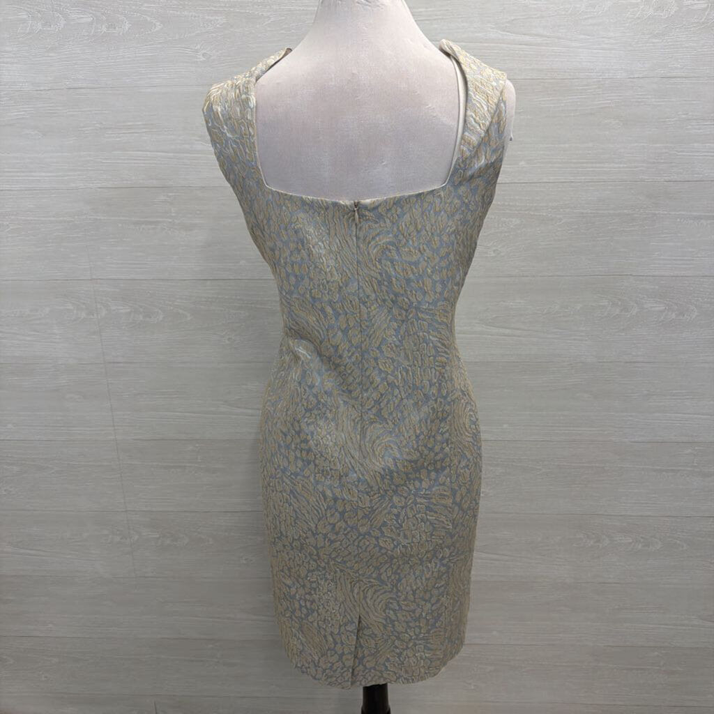 Craig Muller Blue/ Gold Print Sleeveless Shift Dress 10