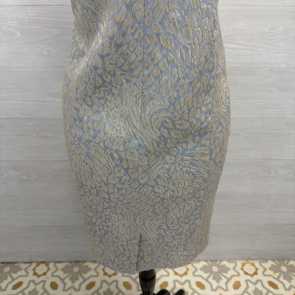 Craig Muller Blue/ Gold Print Sleeveless Shift Dress 10