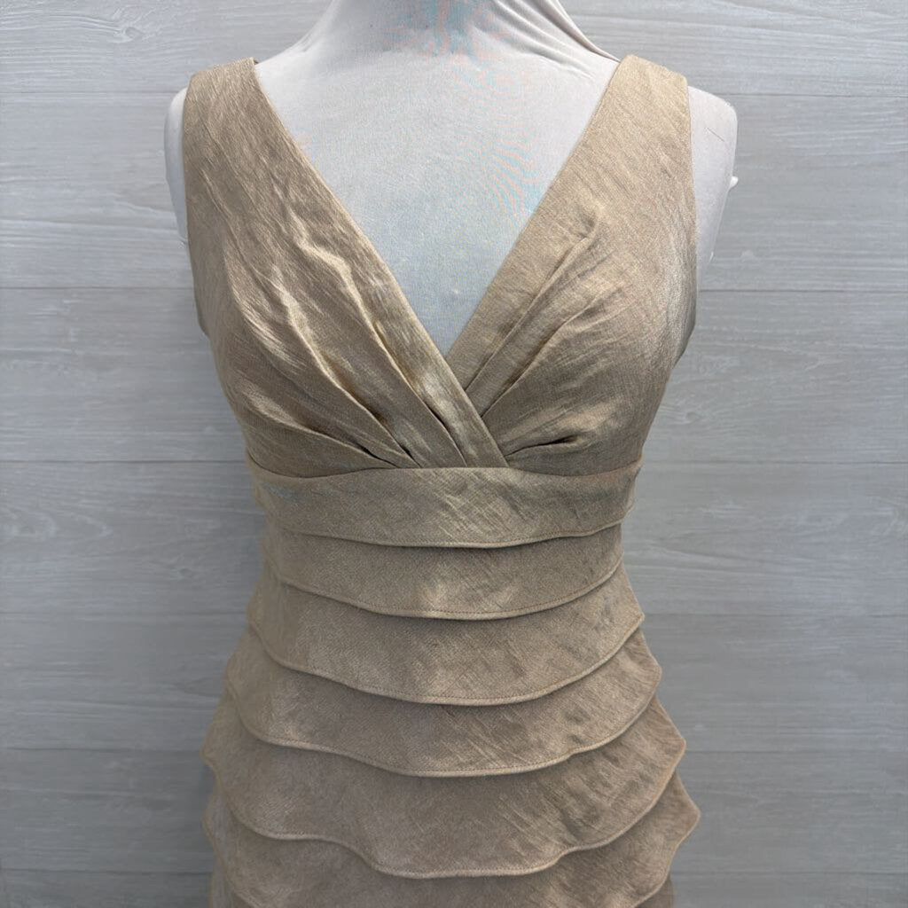 London Times Gold Layered Sleeveless Short Formal Dress 8
