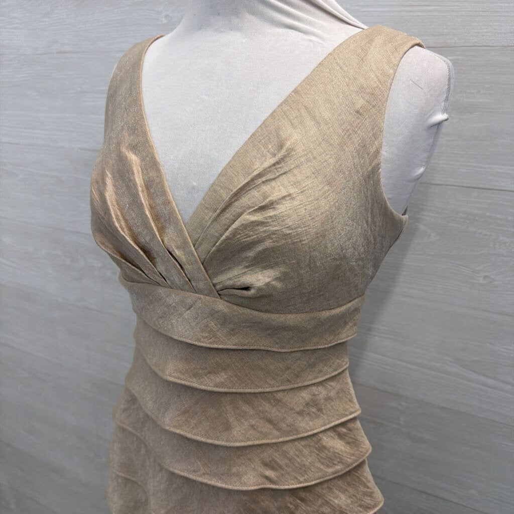 London Times Gold Layered Sleeveless Short Formal Dress 8
