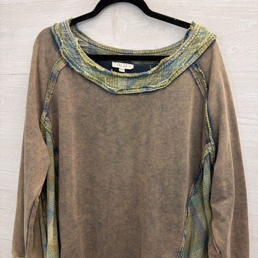 Oli and Hali Blue/ Green Patchwork Acid Wash Long Sleeve Top Extra Large