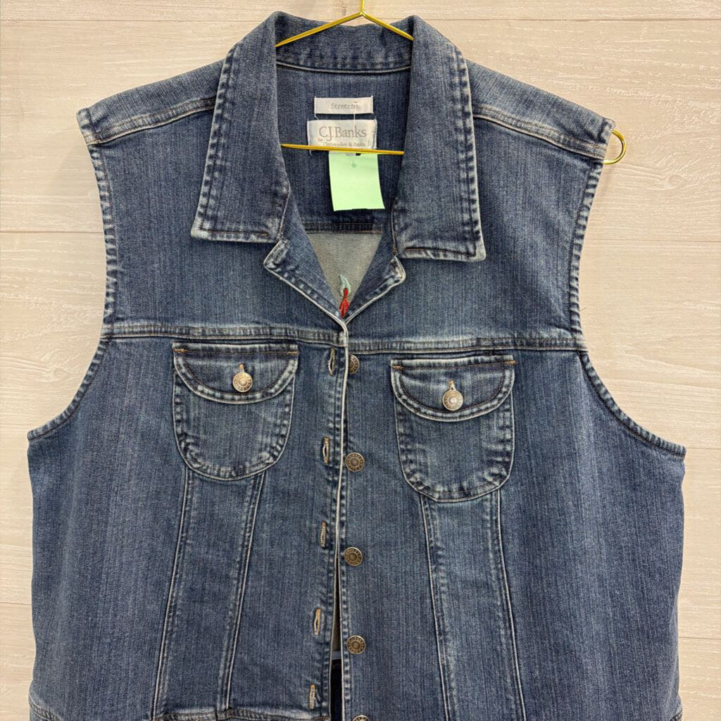 CJ Banks Medium Wash Denim Embroidered Back Vest Top 1X