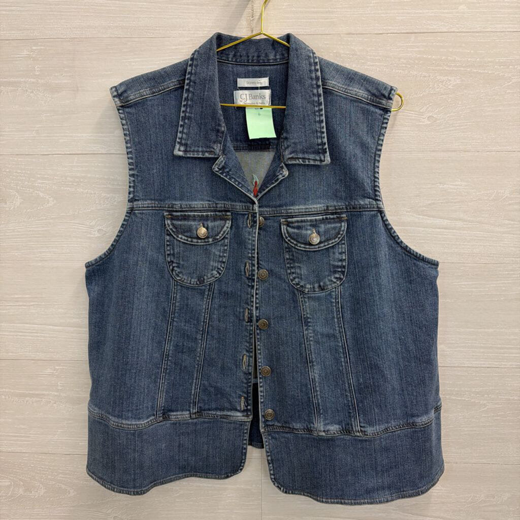 CJ Banks Medium Wash Denim Embroidered Back Vest Top 1X