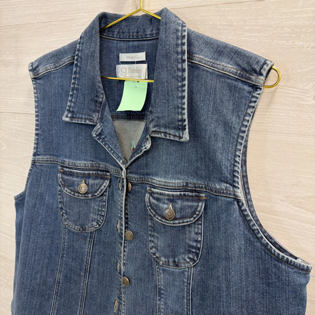 CJ Banks Medium Wash Denim Embroidered Back Vest Top 1X